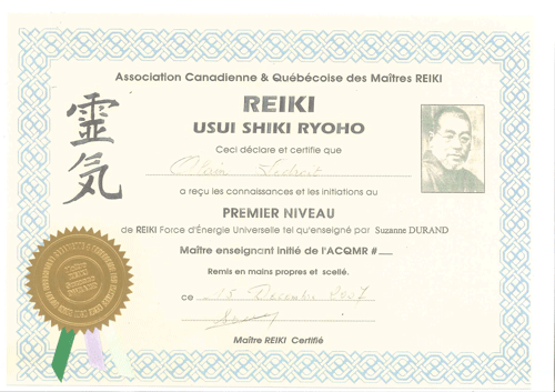 Diplôme Reiki 1er niveau — Laboratoire Géomer